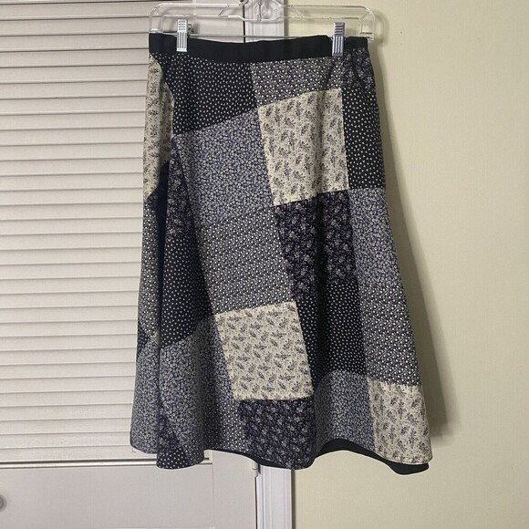 Vintage Handmade Patchwork Quilted Wrap Midi Skirt Boho Black White Small - Picture 5 of 8